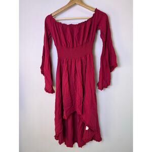 Red Off Shoulder Peasant Dress Boho Cottagecore Ren Fair Fairycore M